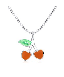 Cute Cherry Enamel Shaped Silver Necklace SPE-4177